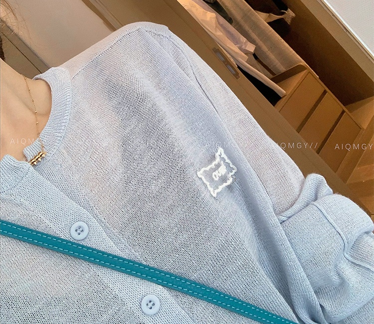 Round neck knitted pure tops long sleeve loose cardigan