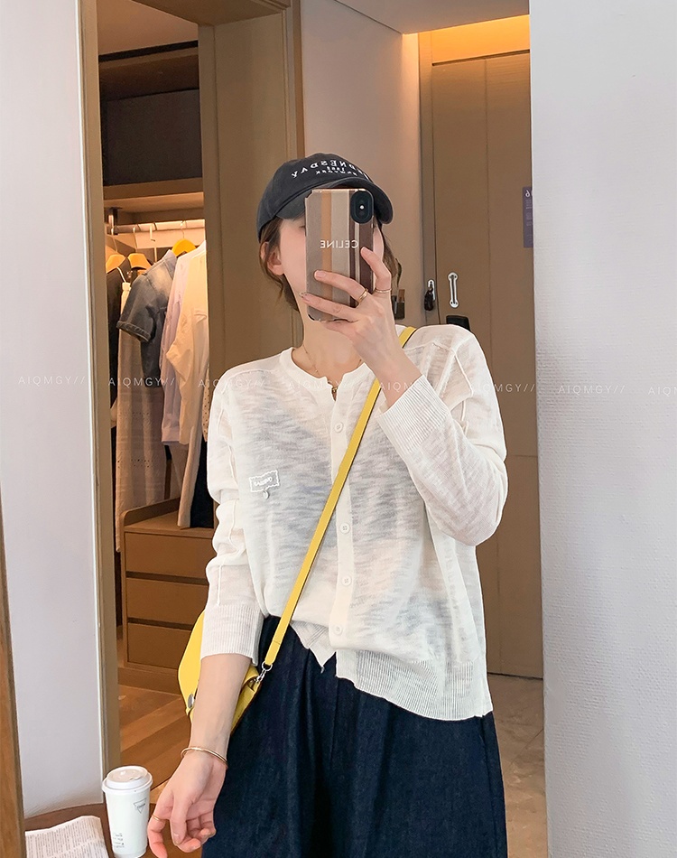 Round neck knitted pure tops long sleeve loose cardigan