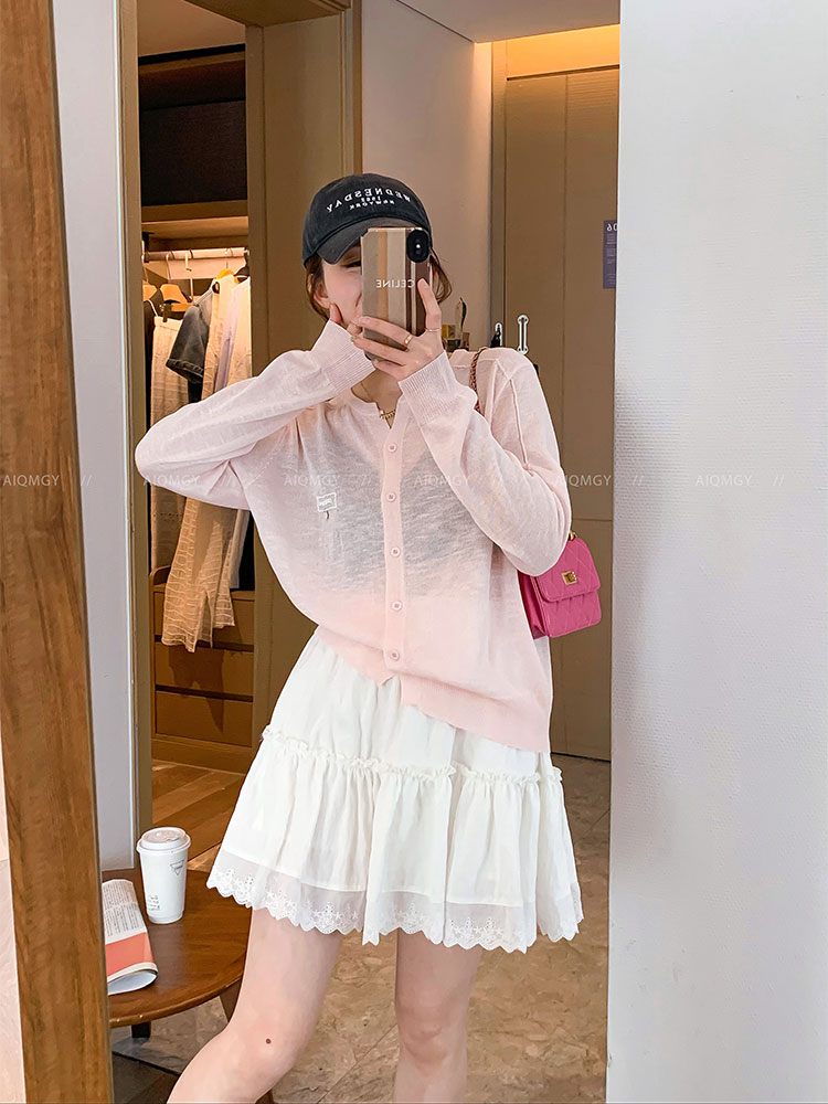 Round neck knitted pure tops long sleeve loose cardigan