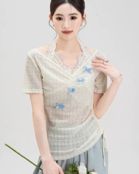 Lace short tops sweet style T-shirt for women