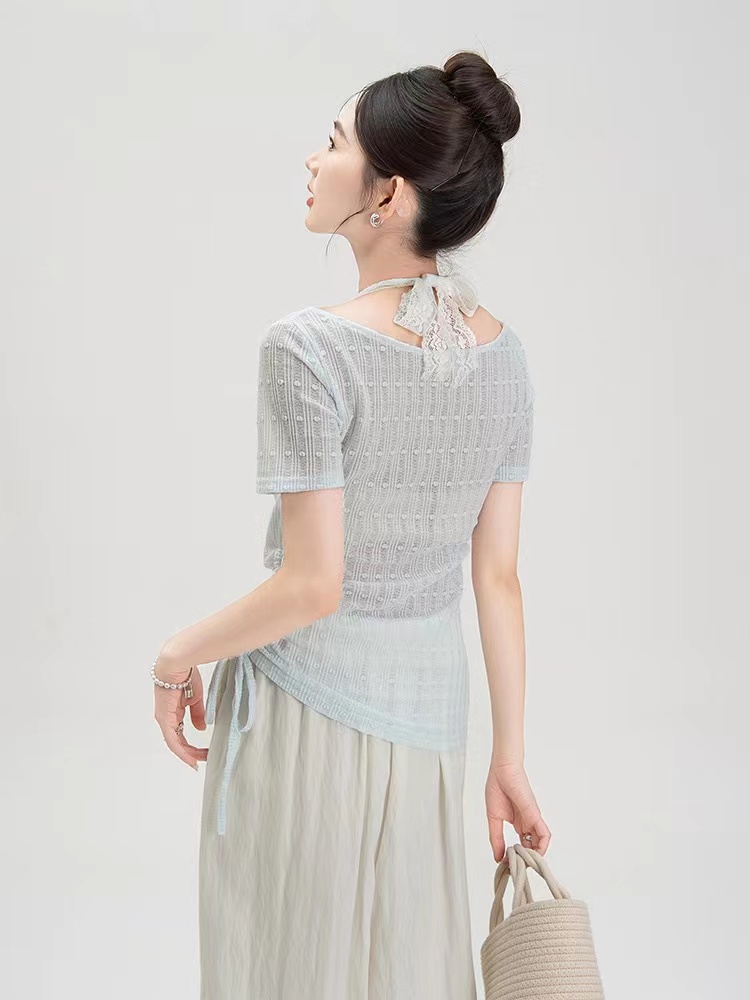 Lace short tops sweet style T-shirt for women