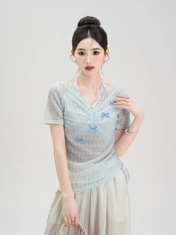 Lace short tops sweet style T-shirt for women