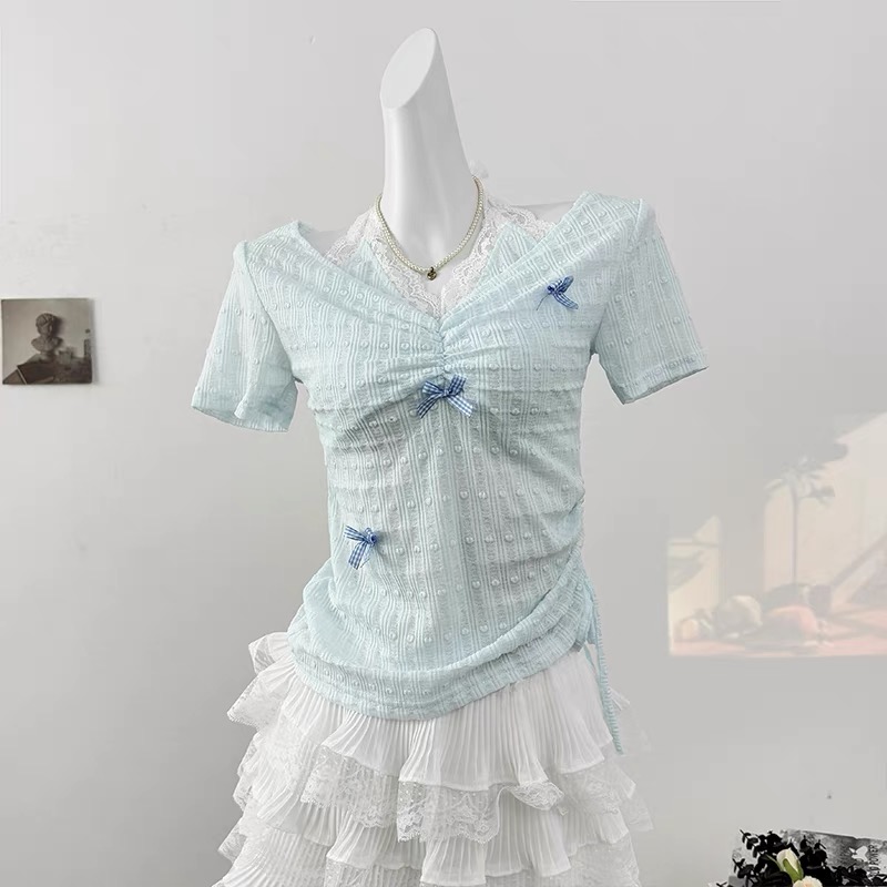 Lace short tops sweet style T-shirt for women
