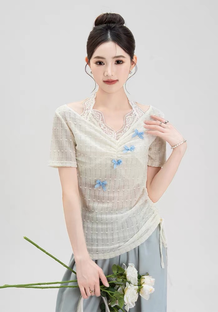 Lace short tops sweet style T-shirt for women