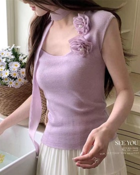 Knitted halter tops stereoscopic purple T-shirt for women