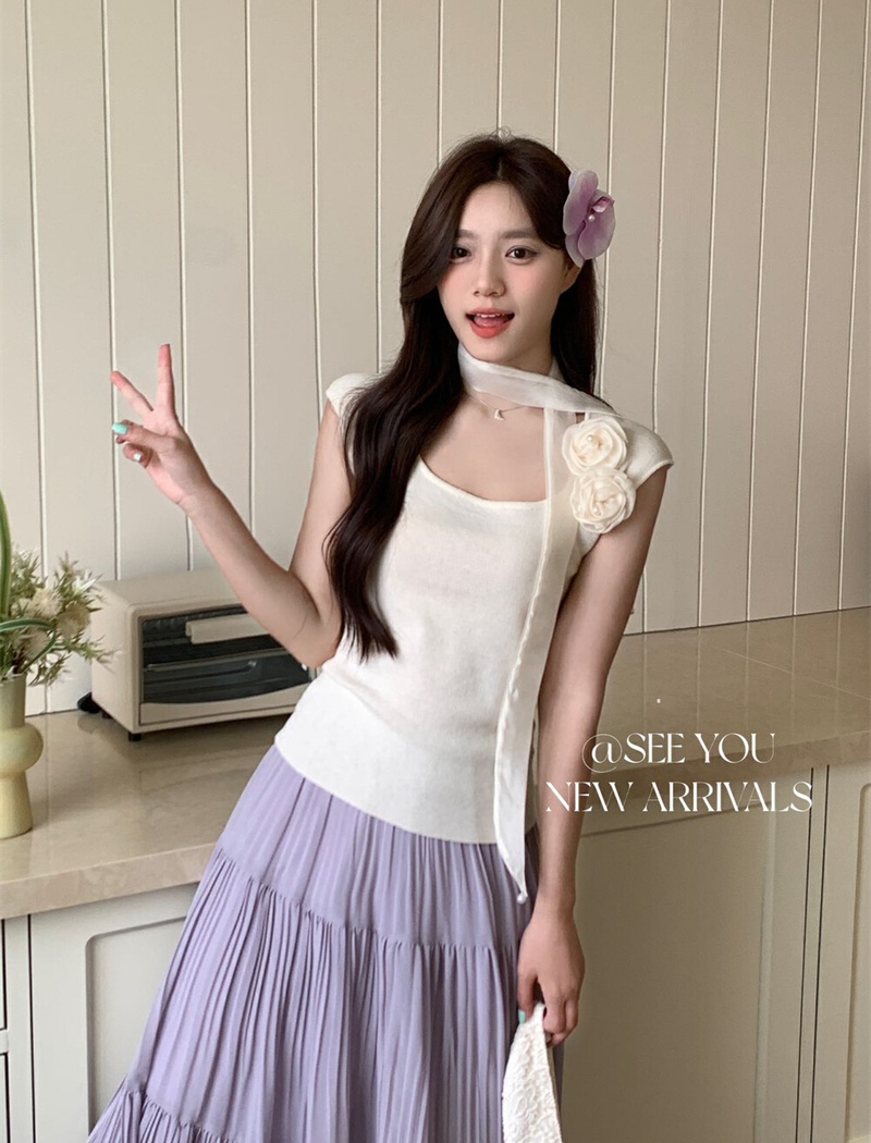 Knitted halter tops stereoscopic purple T-shirt for women