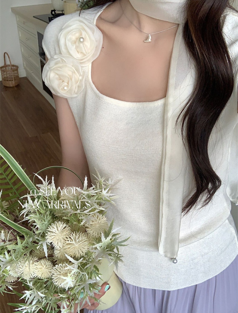 Knitted halter tops stereoscopic purple T-shirt for women