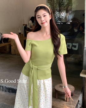 Bandage sloping shoulder tops slim small shirt