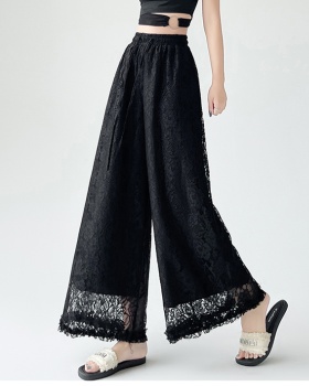 Hollow wide leg straight elastic long pants for women