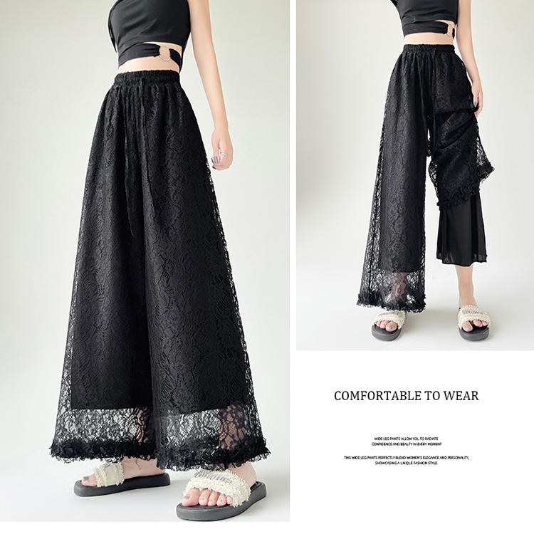 Hollow wide leg straight elastic long pants for women