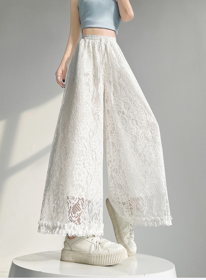 Hollow wide leg straight elastic long pants for women