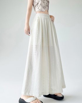 Drape loose cotton linen embroidery long pants for women