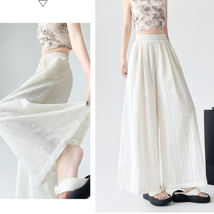 Drape loose cotton linen embroidery long pants for women