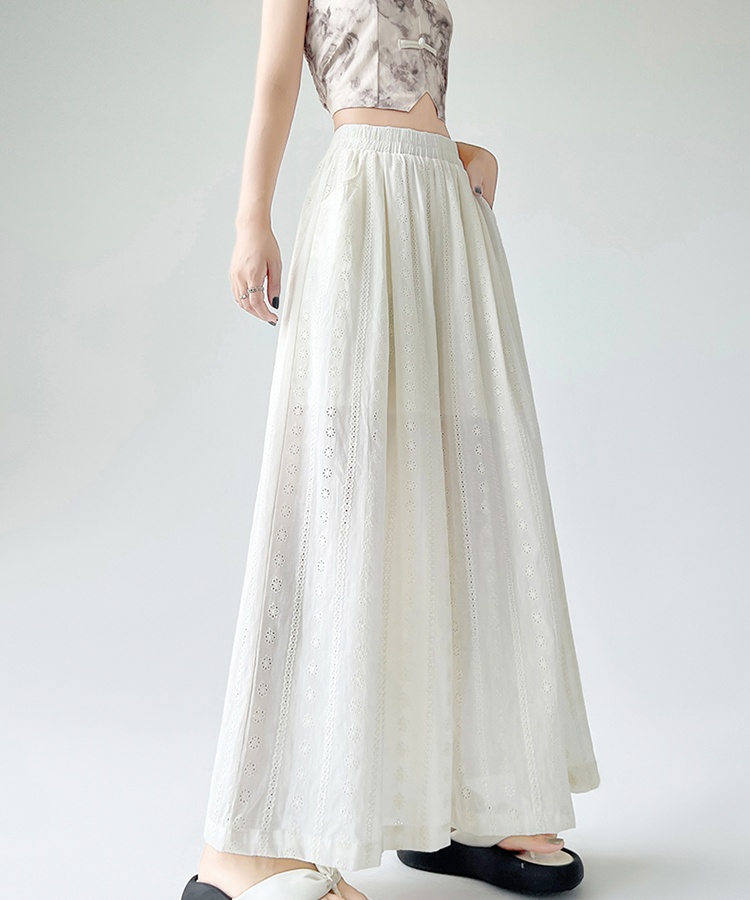 Drape loose cotton linen embroidery long pants for women