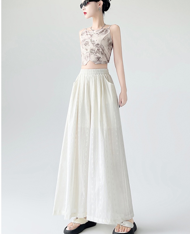 Drape loose cotton linen embroidery long pants for women