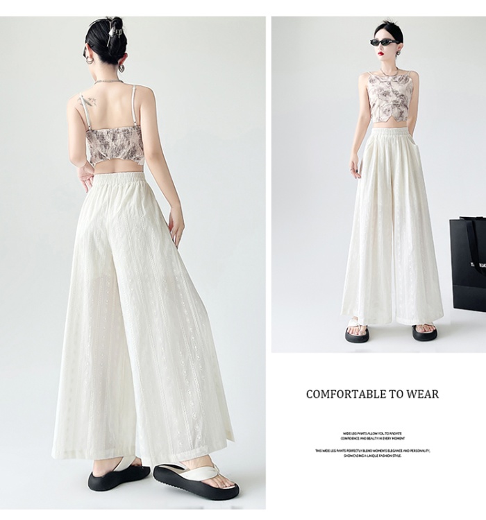 Drape loose cotton linen embroidery long pants for women