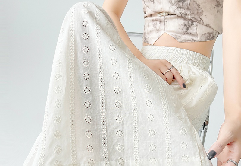 Drape loose cotton linen embroidery long pants for women