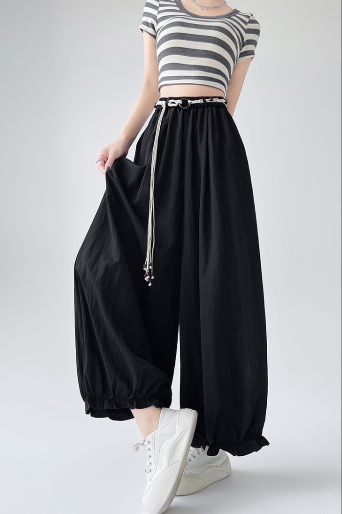 Elastic high waist loose long pants for women