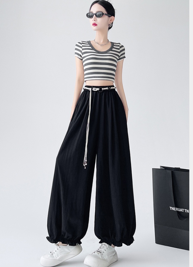 Elastic high waist loose long pants for women