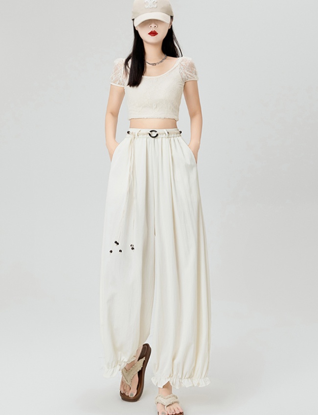 Elastic high waist loose long pants for women