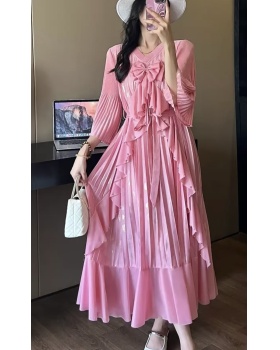 Bow bronzing lotus leaf edges chanelstyle dress