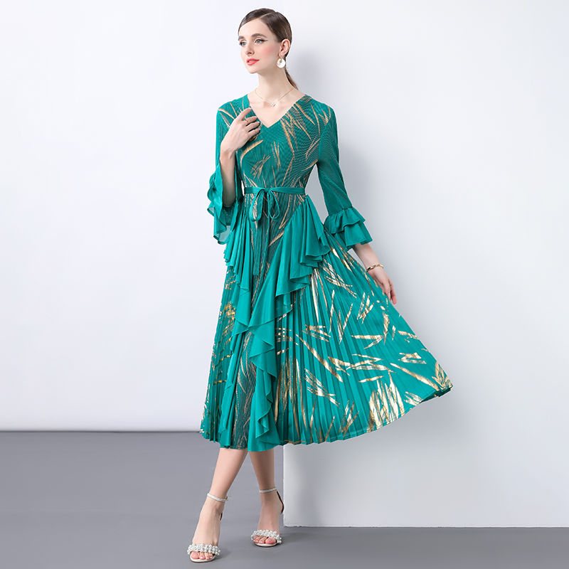 Frenum long dress lotus leaf edges dress for women