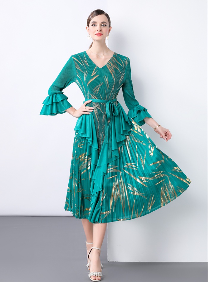 Frenum long dress lotus leaf edges dress for women