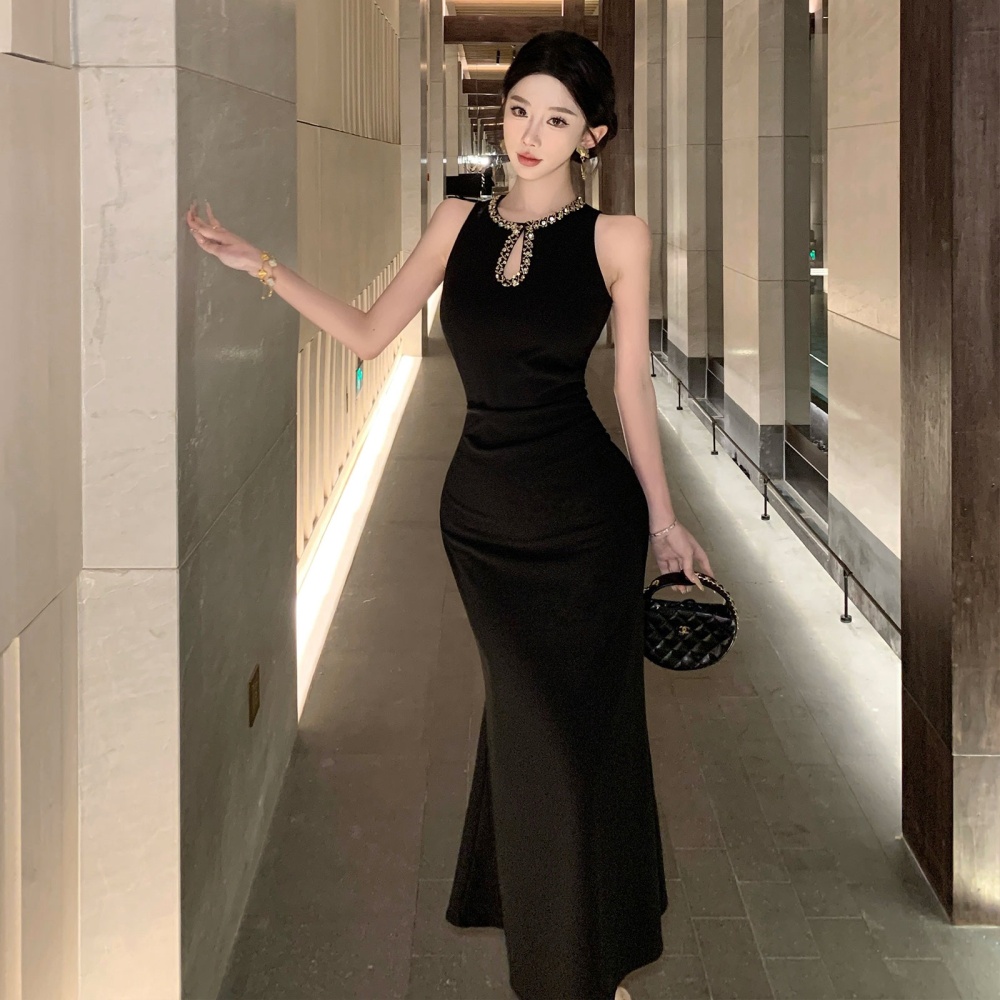 Sequins banquet formal dress light luxury U-neck dress