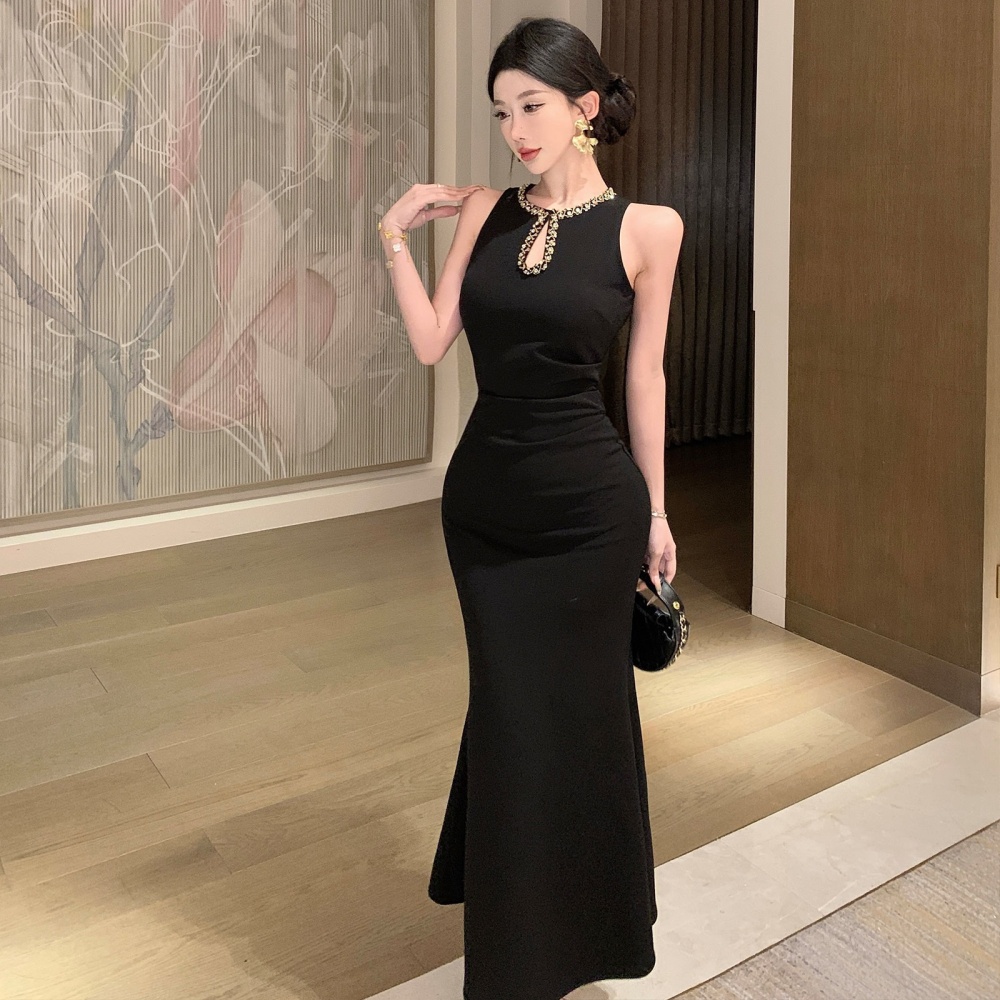 Sequins banquet formal dress light luxury U-neck dress