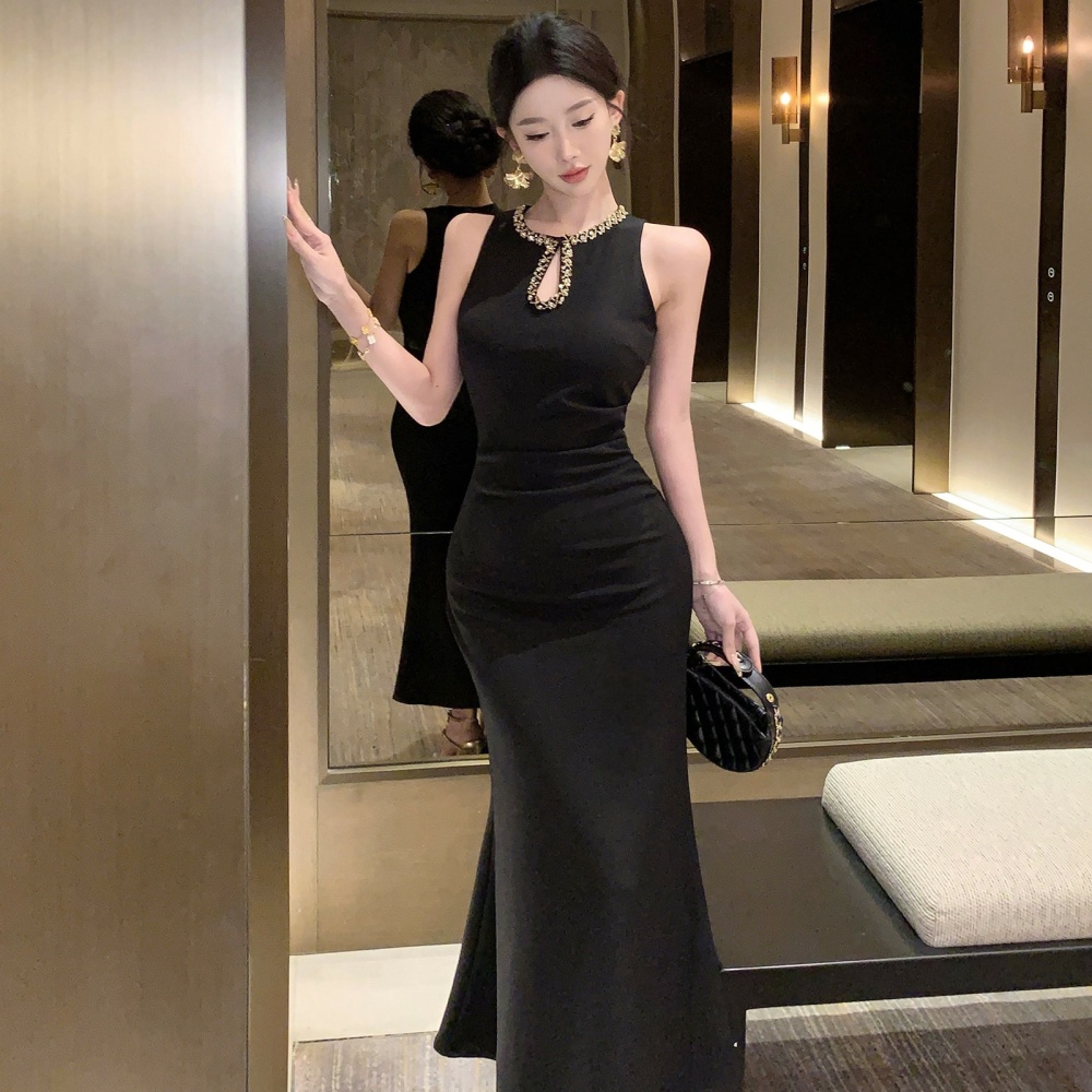 Sequins banquet formal dress light luxury U-neck dress