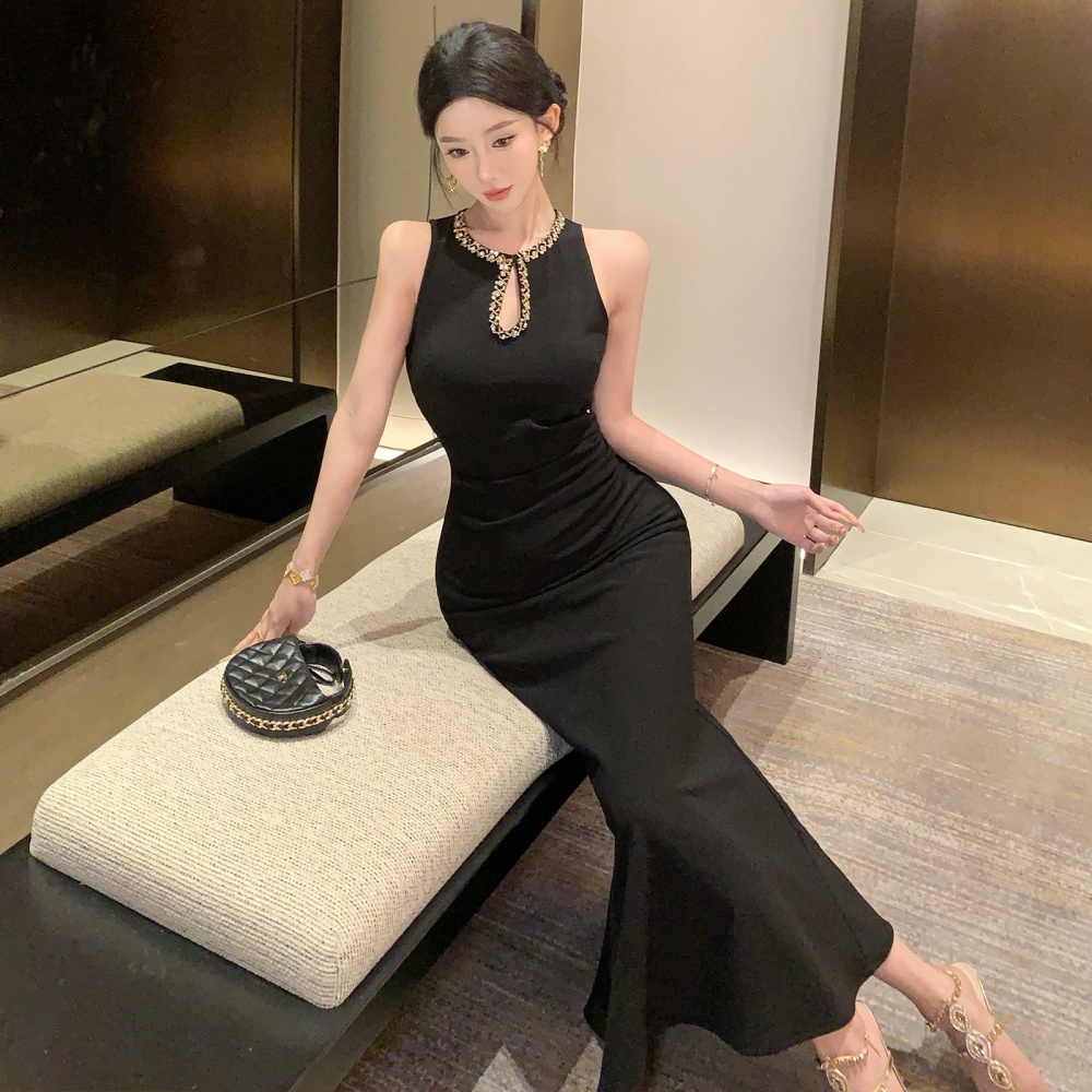 Sequins banquet formal dress light luxury U-neck dress