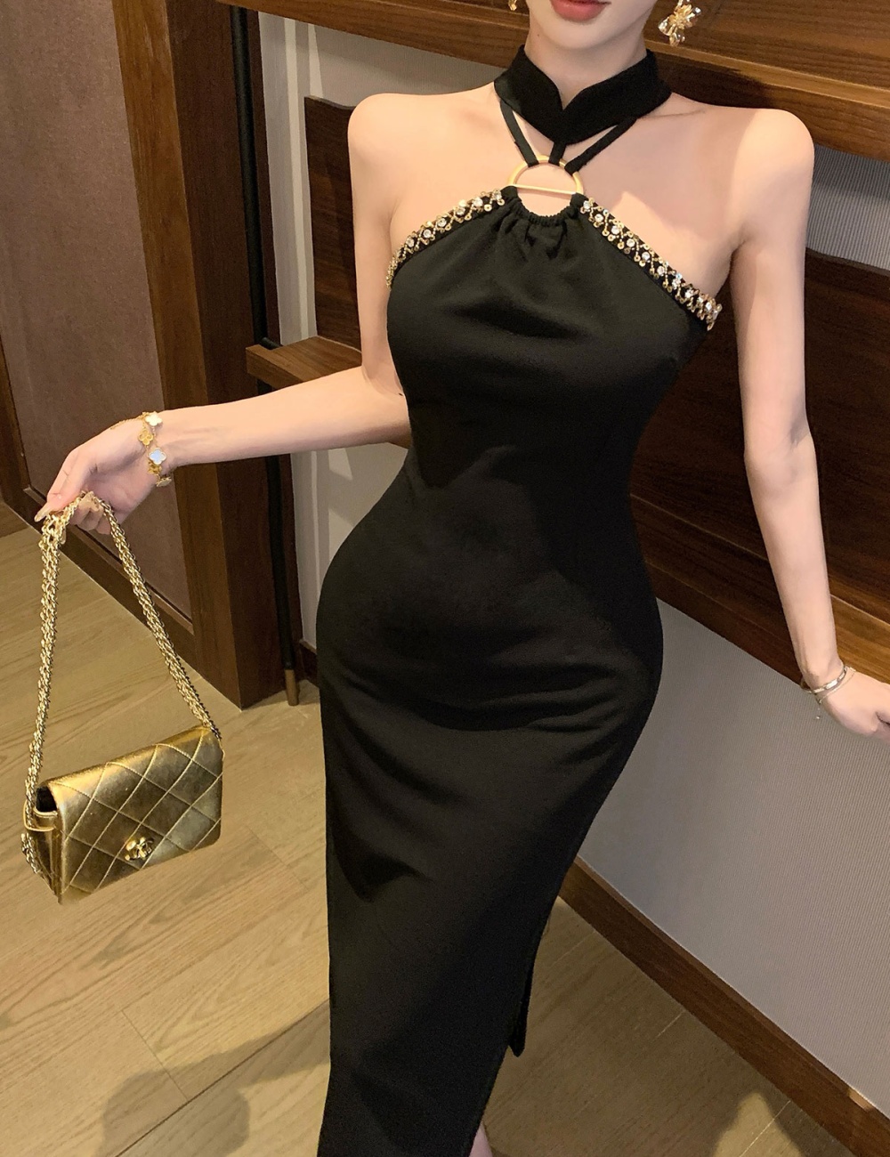 Retro Chinese style dress sleeveless banquet formal dress