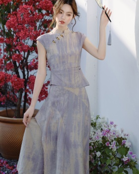 Classical niche tops tie dye short skirt a set