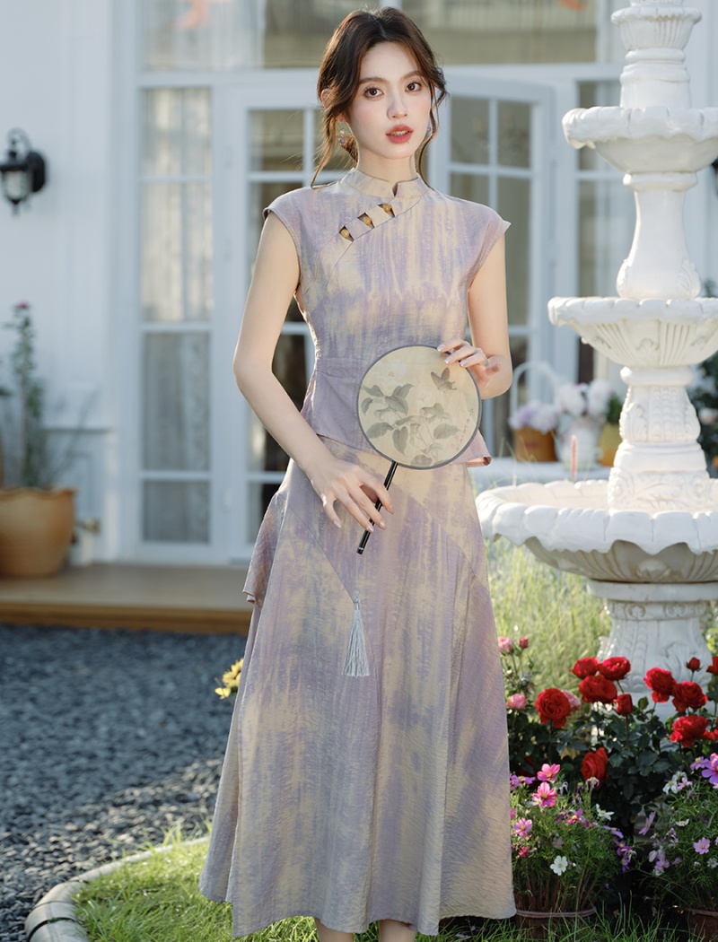 Classical niche tops tie dye short skirt a set