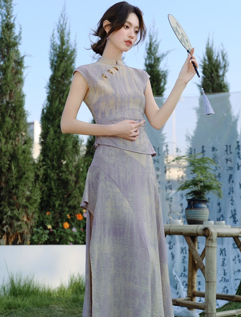 Classical niche tops tie dye short skirt a set