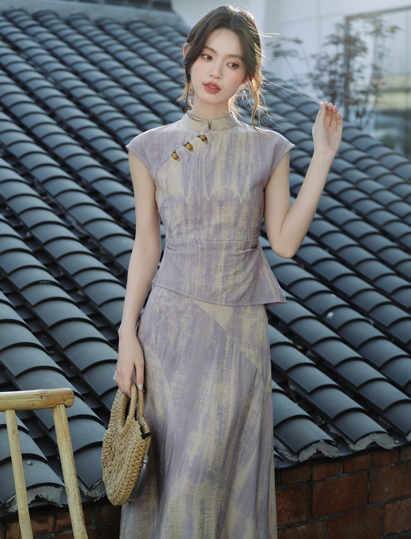 Classical niche tops tie dye short skirt a set