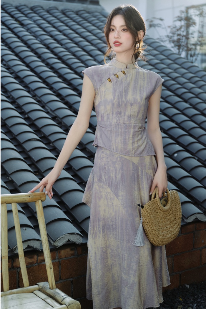 Classical niche tops tie dye short skirt a set