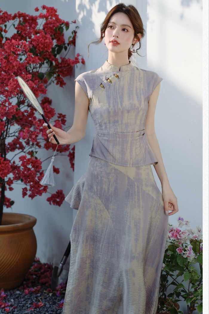 Classical niche tops tie dye short skirt a set