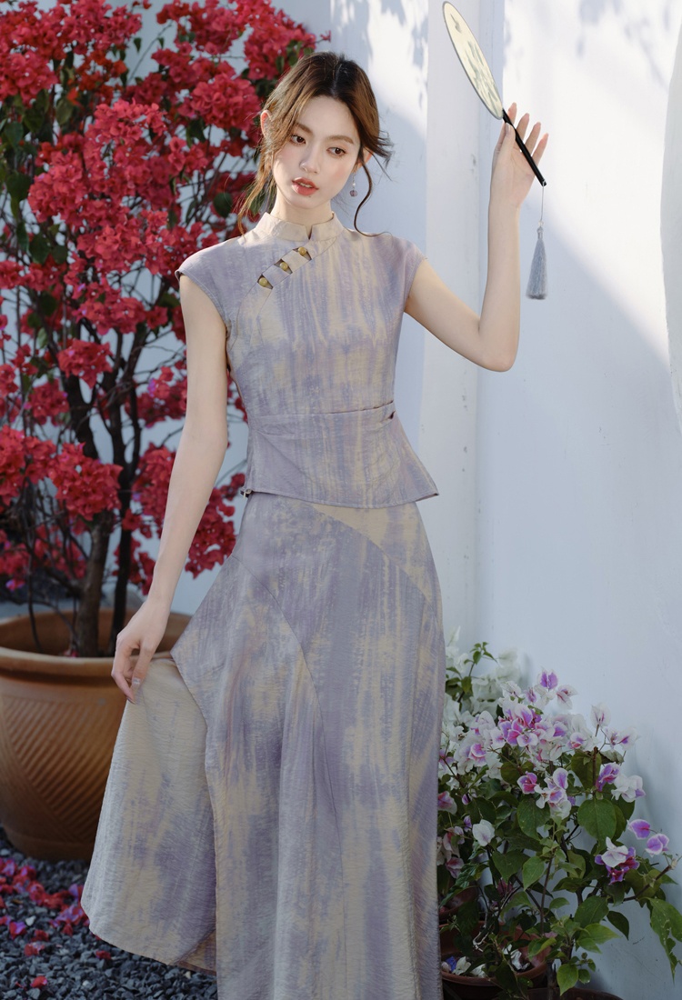 Classical niche tops tie dye short skirt a set