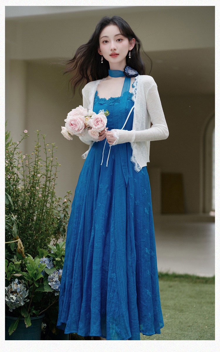 Sling vacation jacket France style dress 2pcs set