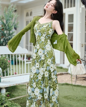 France style dress lace cardigan 2pcs set