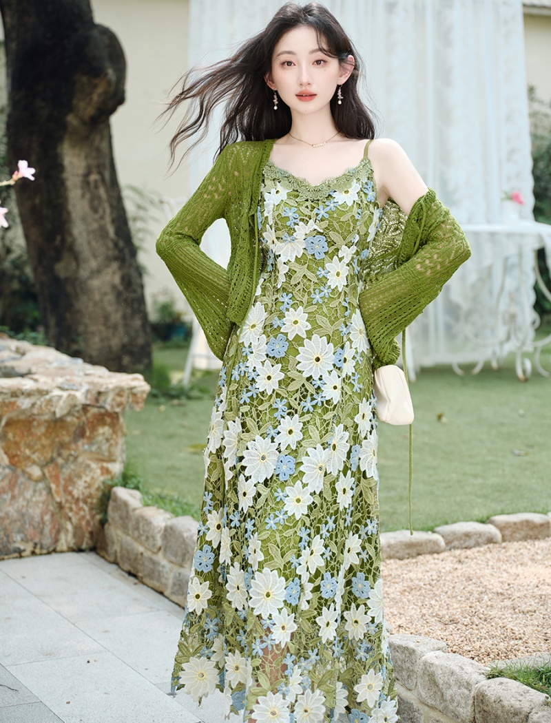 France style dress lace cardigan 2pcs set