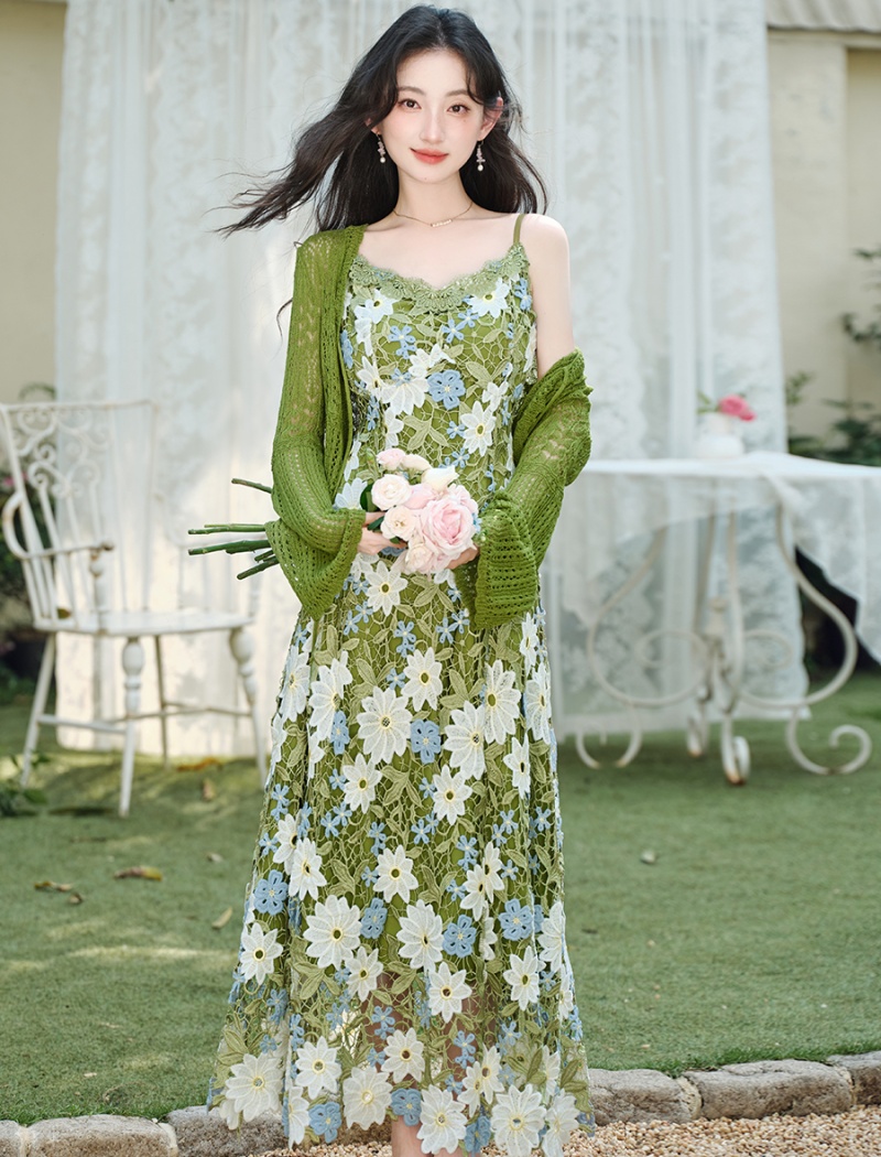 France style dress lace cardigan 2pcs set