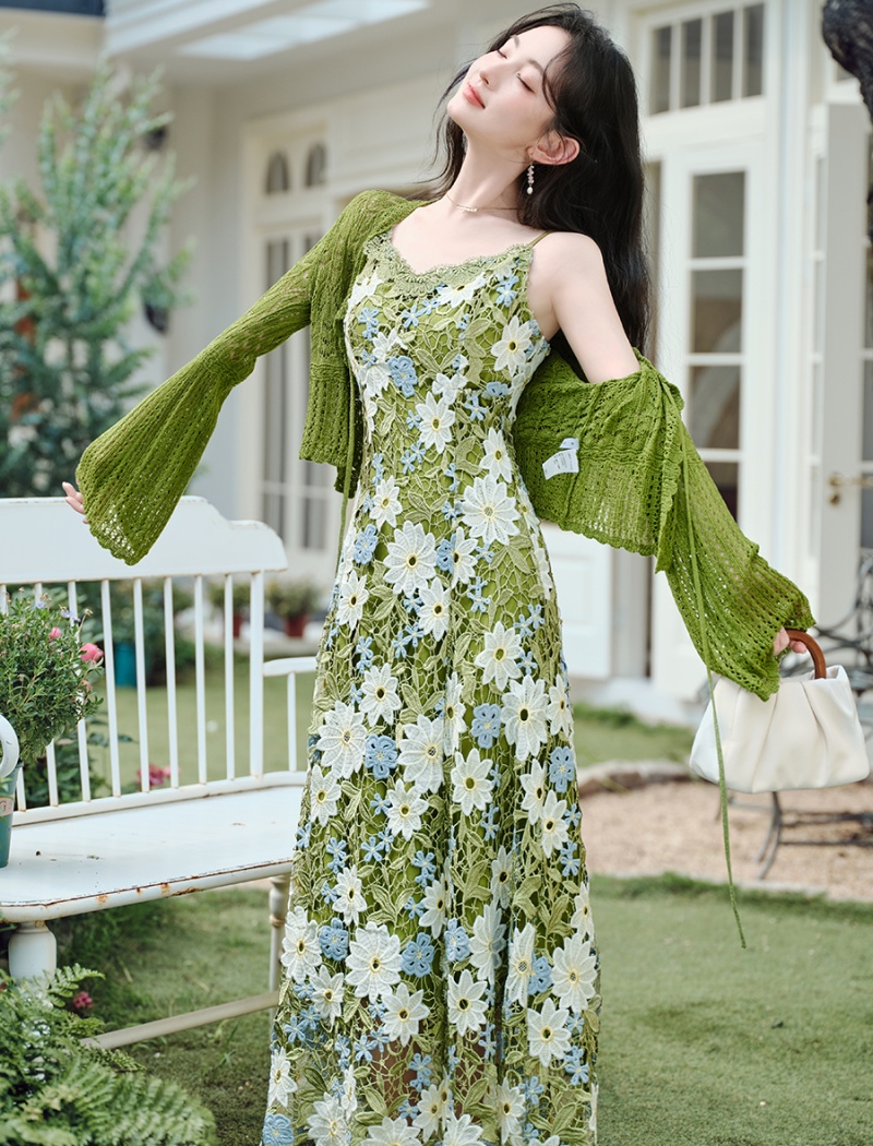 France style dress lace cardigan 2pcs set