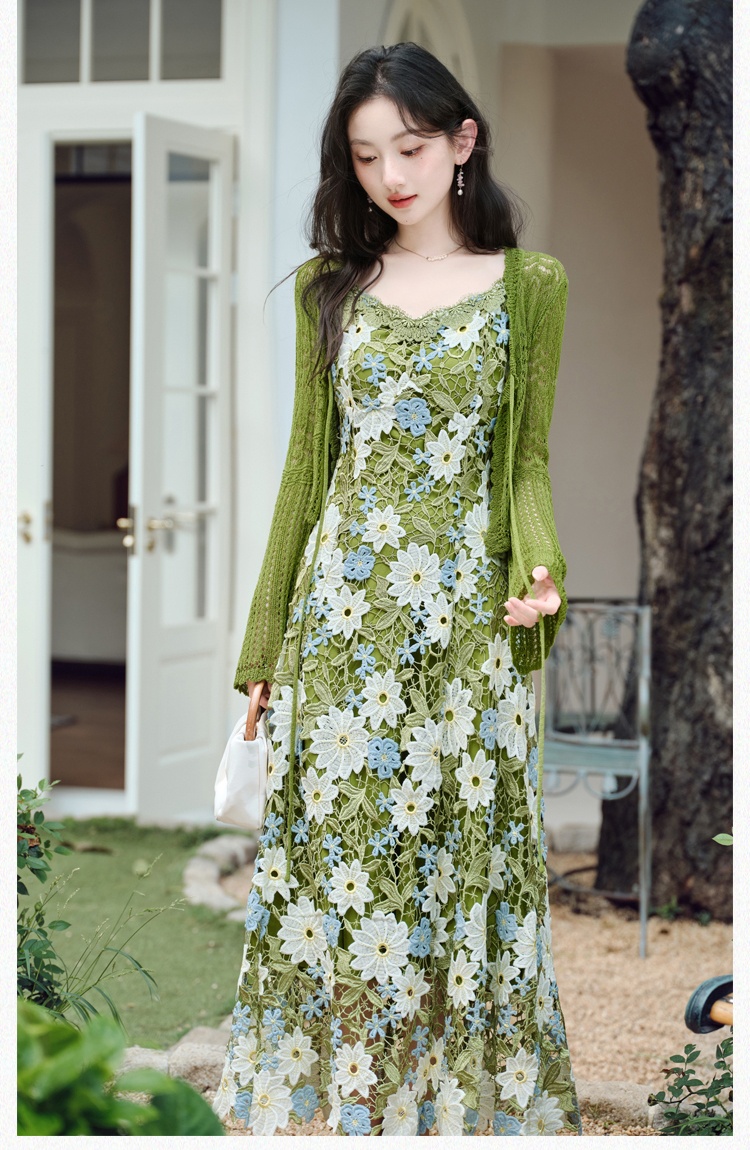 France style dress lace cardigan 2pcs set