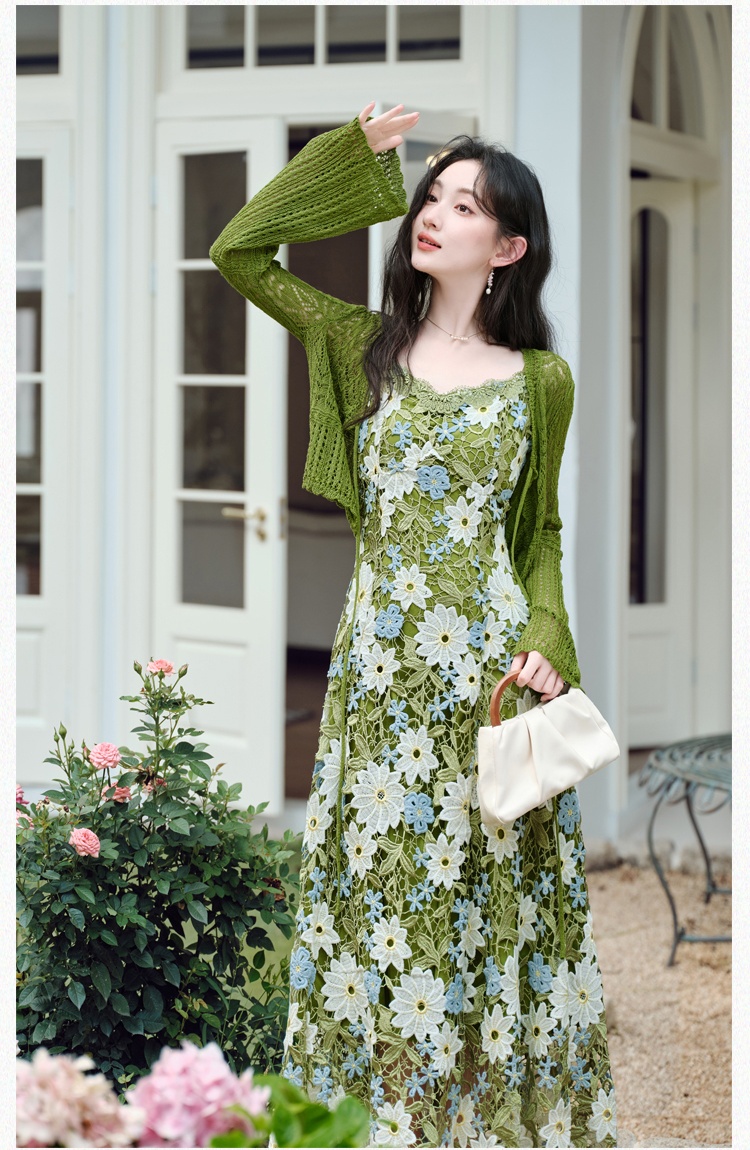 France style dress lace cardigan 2pcs set