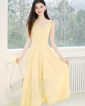 Sleeveless France style was white dress