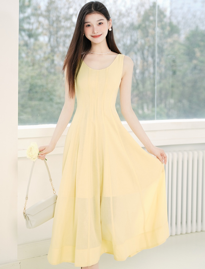 Sleeveless France style was white dress