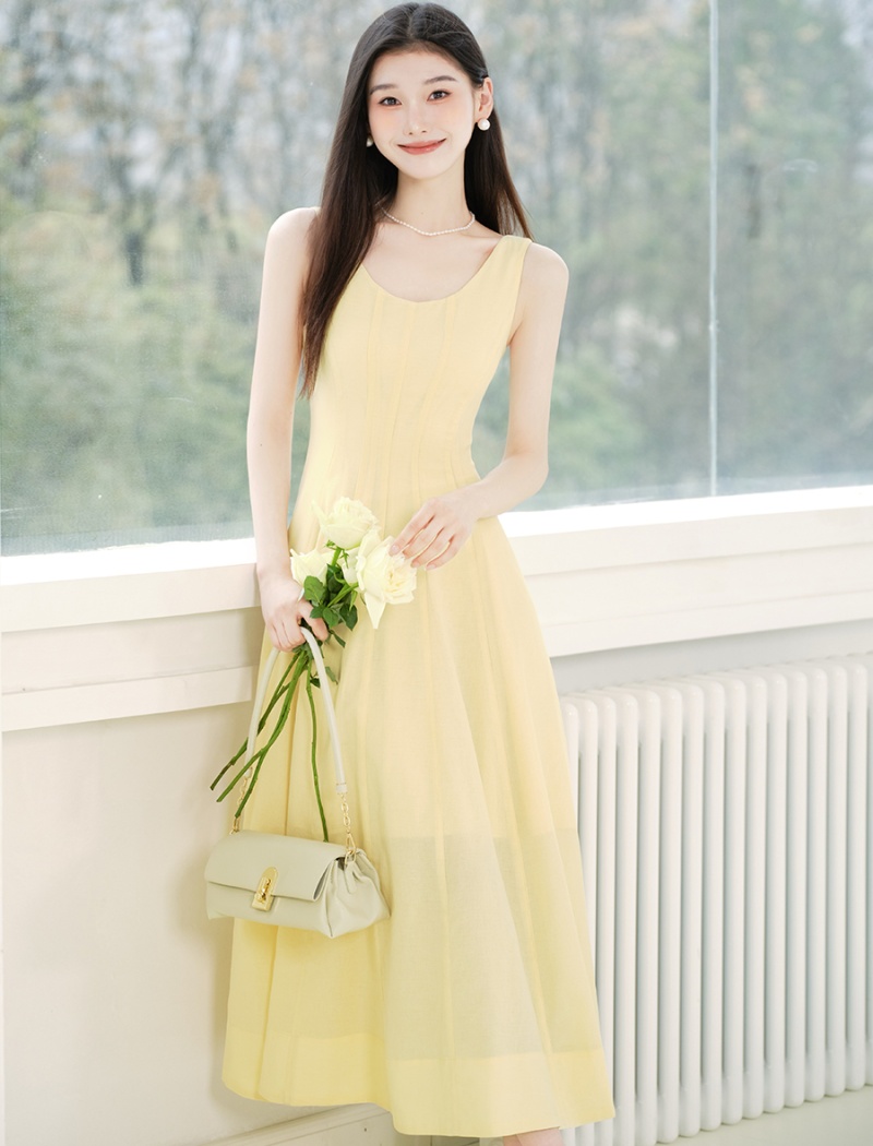 Sleeveless France style was white dress