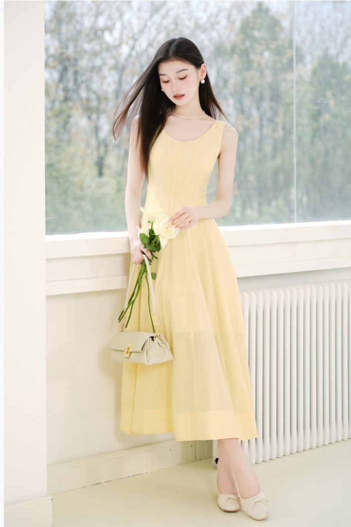 Sleeveless France style was white dress